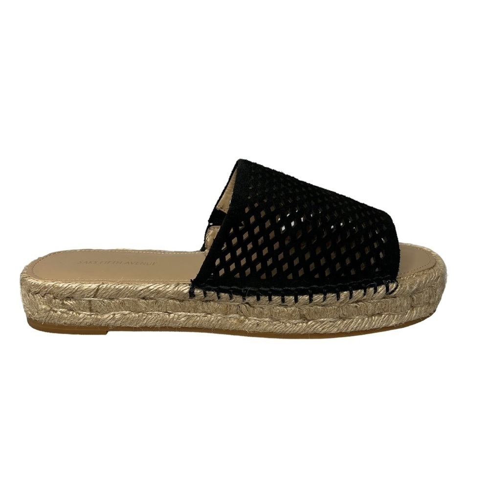 NWOT SAKS FIFTH AVENUE Lunetta Woven Platform Black Slides Sandals Women Size 8 - Picture 2 of 16